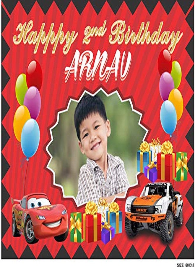 chitransh Birthday Theme Party Background Fabric Banner with Birthday boy/Girl Name, Age and Photo (5 ft Width x 4 ft Height) (Background Banner #6)- Multi Color - Image 1